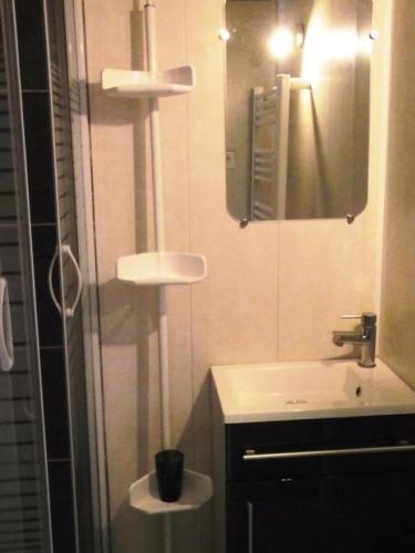 une salle de bain avec un lavabo et un miroir dans l'établissement Résidence Les Erables - Maxi studio pour 6 pers. Les ERABLES à Orcières Merlette - Alpes du Sud MAE-7374, à Orcières