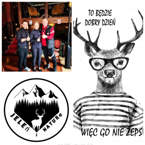 a collage of two pictures of a couple and a deer at Apartment Roku 2024 - JELEŃ & NATURA in Kudowa-Zdrój