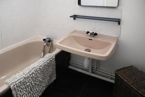 萊索爾的住宿－Résidence Orr Des Neiges - Studio pour 4 Personnes 504，浴室配有盥洗盆和浴缸。