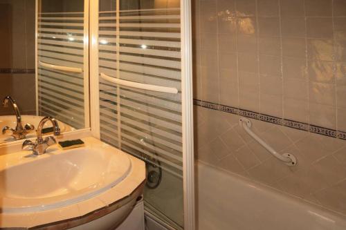 a bathroom with a sink and a shower at Résidence Les Ecrins - Studio pour 2 Personnes 804 in Les Orres