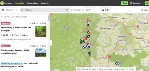 a screenshot of a google maps page with bikes on it at Stylisches Maybach Appartement mit Terrasse für 5 Personen, 5 Betten, große Kochinsel, Homeoffice mit 250Mbit WLAN in Aidlingen