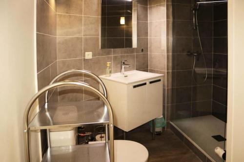 une salle de bain avec toilettes, lavabo et douche dans l'établissement Résidence Le Boussolenc - Studio équipé pour 4 personnes MAE-4144, aux Orres