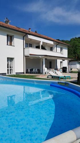 a large swimming pool in front of a house at TerrazzaPonente in Monte San Pietro