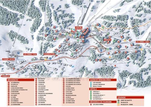 a map of the ski resort with the ski slopes at Résidence Le Pouzenc - Studio pour 4 Personnes 901 in Les Orres