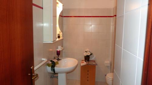 ein kleines Bad mit einem Waschbecken und einem WC in der Unterkunft Appartamenti Albarosa by Holiday World in Sigillo