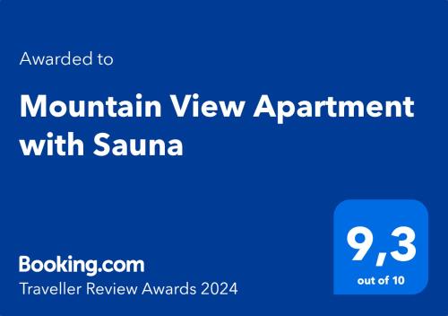 Certificate, award, sign, o iba pang document na naka-display sa Mountain View Apartment with Sauna
