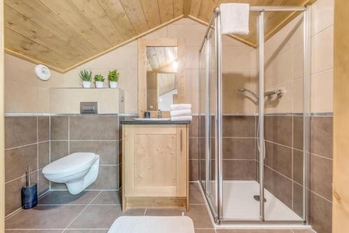 une salle de bain avec toilettes et douche dans l'établissement Résidence Les Balcons EtoilÉs - Appartement 4 au pied des pistes MAE-3253, à Champagny-en-Vanoise