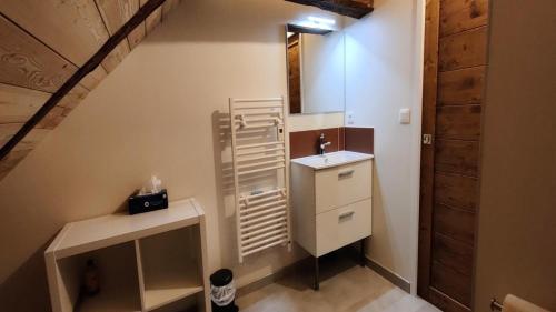 a small bathroom with a sink and a mirror at Résidence Le Refuge De Lulu-vallouise-pelvoux - Chalets pour 16 Personnes 564 in Pelvoux