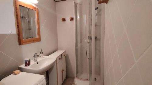 a bathroom with a shower and a sink and a toilet at Résidence La Garance - Agréable Appartement de montagne 4/5 pers MAE-0554 in Vallouise