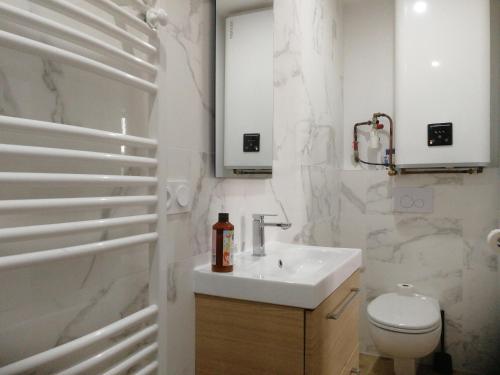 ein weißes Bad mit einem Waschbecken und einem WC in der Unterkunft T2 lumineux - Segré hyper Centre - Wifi - Netflix in Segré