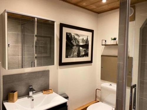 une salle de bain avec un lavabo blanc et des toilettes dans l'établissement Résidence Valeriane - La Valériane 3 - Studio proche de la rue piétonne et piste de luge MAE-8154, à Valmorel