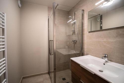 a bathroom with a shower and a sink and a shower at CHALET LUMI - Chalet CHALET MAGDALENA pour 6 Personnes 624 in Valmorel