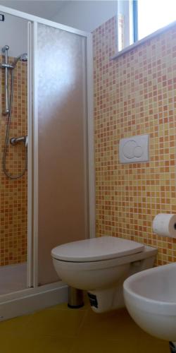 Yellow e Blu appartaments في جوليانوفا: حمام مع دش ومرحاض ومغسلة