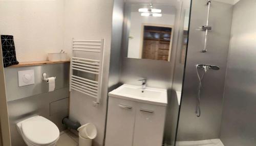 een badkamer met een toilet, een wastafel en een douche bij Résidence Grande Chaume - 2 Pièces pour 4 Personnes 344 in Vénosc