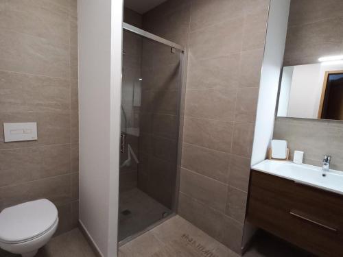 a bathroom with a shower and a toilet and a sink at Résidence LUMI BATIMENT B - Appartement LUMI B 834 in Valmorel
