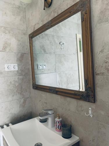 a bathroom with a mirror and a white sink at La Casa Tamaris in Senta