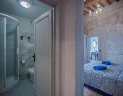 a bedroom with a bed and a bathroom with a shower at Casa il Castello in Gambassi Terme