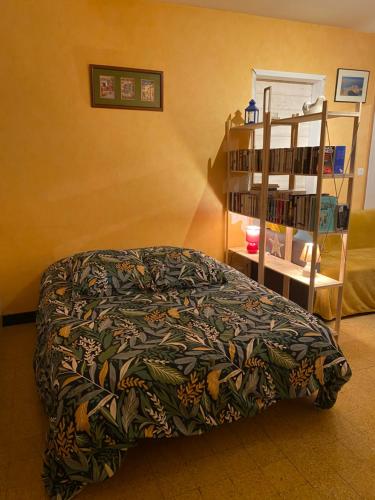 エグファイユ・ドニにあるmaisonnetteのベッドルーム(ベッド1台、本棚付)