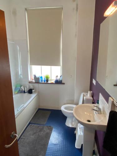 a bathroom with a toilet and a tub and a sink at Excellent Located House for Saint Patrick's in Dublin