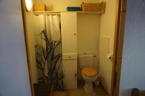 La petite salle de bains est pourvue d'une douche et de toilettes. dans l'établissement Résidence Cristallines - 2 Pièces pour 4 Personnes 59, à Orcières