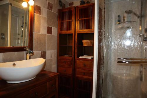 een badkamer met een wastafel en een douche bij Résidence Les Carlines - 2 Pièces pour 6 Personnes 011 in Les Orres