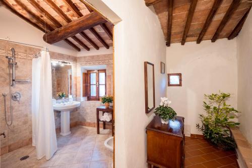 y baño con ducha y lavamanos. en Countryhouse in San Gimignano, en San Gimignano