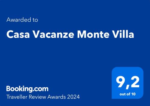 Un certificat, premiu, logo sau alt document afișat la Casa Vacanze Monte Villa