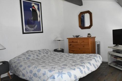 1 dormitorio con cama, tocador y espejo en Résidence LES PORTES DE LA MEDITERRANEE - Studio pour 4 Personnes 14, en Port Leucate