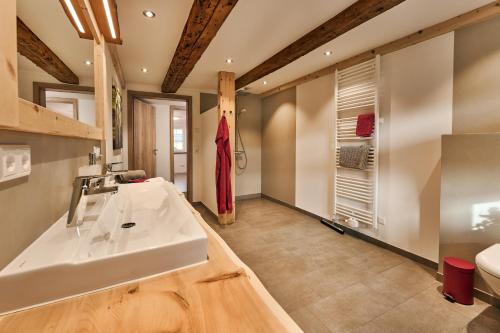 a bathroom with a white sink in a room at Ferienhaus Wendelhof in Eisenbach