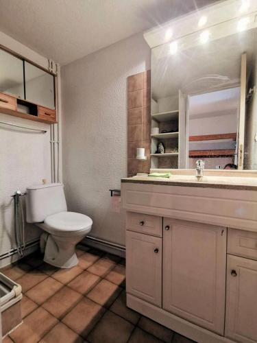une salle de bain avec toilettes et lavabo dans l'établissement Résidence Grande Bleue - VILLA T1 CAB MEZZ 6 couchages PORT LEUCATE MAE-8354, à Leucate