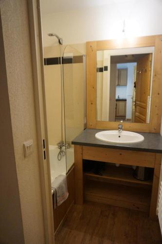 une salle de bain avec un lavabo, une douche et un miroir dans l'établissement Résidence Terrasses De La Bergerie - 2 PIECES 4 PERSONNES MAE-2464, à Orcières