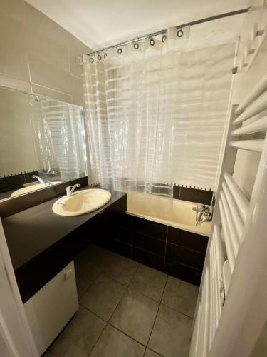 uma casa de banho com um lavatório e uma banheira em Résidence Prapelier - Studio pour 4 Personnes 774 em Vénosc