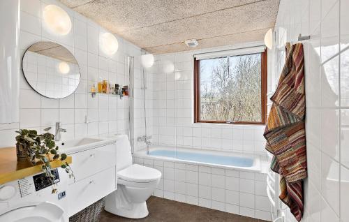 a bathroom with a tub and a toilet and a sink at Lovely Home In Hundested With Wifi in Hundested
