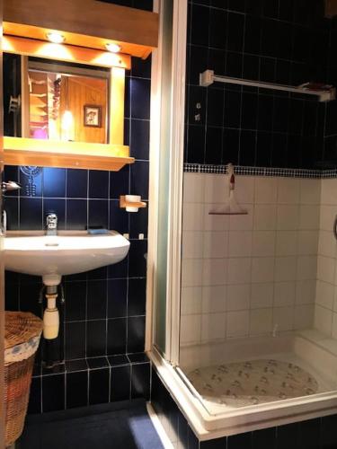 une salle de bain avec un lavabo et une douche dans l'établissement Résidence Les Cristaux Du Bas - Cristaux 44 MAE-1984, à Combloux