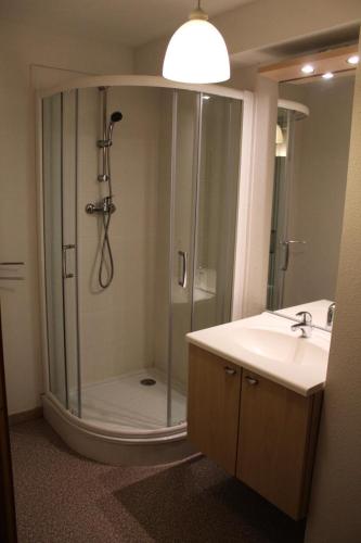 une salle de bain avec douche et lavabo dans l'établissement Résidence L'eden Des Cimes 1 - BEAU DUPLEX SPACIEUX 5 PIECES CABINE 7/8 P MAE-7684, à Saint-Étienne-en-Dévoluy