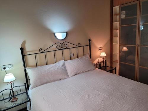 een slaapkamer met een wit bed en 2 lampen bij La Casa de Trefacio in Trefacio