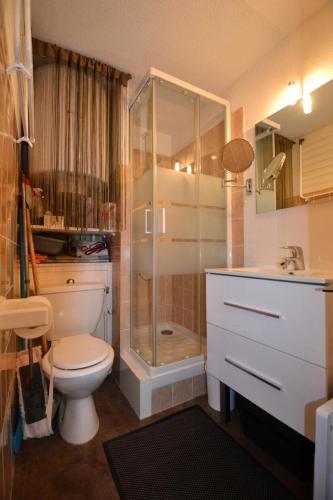une salle de bain avec une douche, des toilettes et un lavabo dans l'établissement Résidence La Sapiniere - Appartement 5 personnes proche des pistes de l'Espace Diamant MAE-7454, à Notre-Dame-de-Bellecombe
