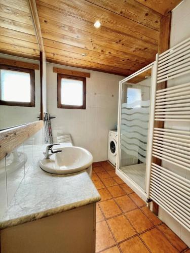 une salle de bain avec un lavabo et une douche dans l'établissement Résidence Saveurs D'antan - Appartement de charme au coeur du village et pied des pistes MAE-7464, à Notre-Dame-de-Bellecombe