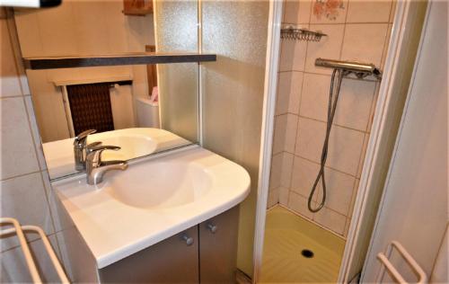 a bathroom with a sink and a shower at Résidence Beaufortain - Studio pour 4 Personnes 024 in Les Menuires