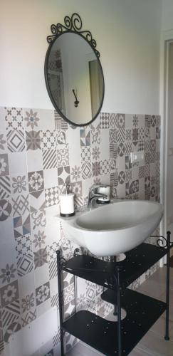 a bathroom with a sink and a mirror at La Dolce Vita in Castelfidardo