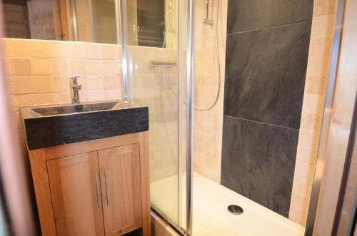 ein Bad mit einer Dusche und einem Waschbecken in der Unterkunft Résidence Necou - Studio pour 3 Personnes 954 in Les Menuires