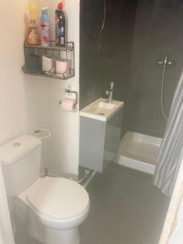 ein weißes Bad mit einem WC und einem Waschbecken in der Unterkunft Chambre Quadruple Avec 4 Couchages - Proche Disneyland Paris in Mareuil-lès-Meaux