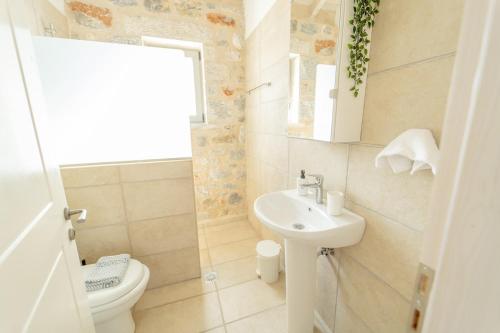 a small bathroom with a toilet and a sink at Villa Dioni Thio in Pírgos