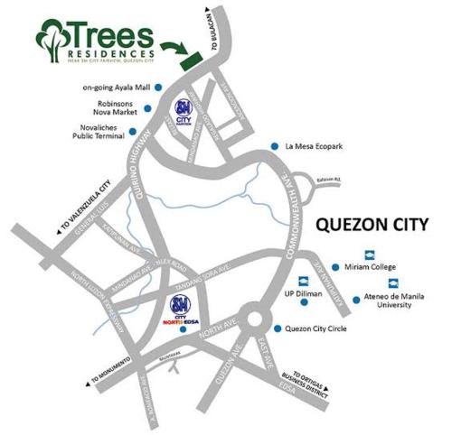 un mapa de la ciudad de residencia de las reinas en 1BR SMDC Trees Residences near Fatima University with Netflix and Videoke, en Manila