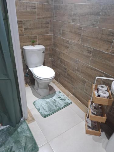 a bathroom with a toilet and a shower at Berlydai Guest Accomodation in Secunda