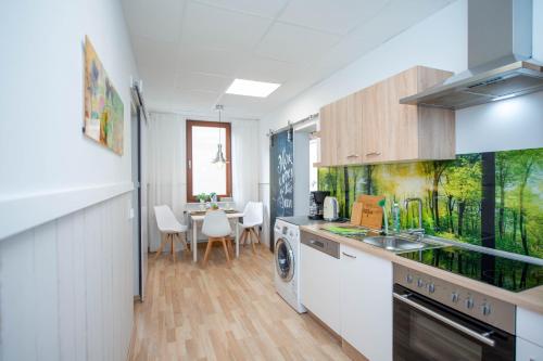 a kitchen with a sink and a dishwasher at Ferienwohnung im Zentrum von Eisenach in Eisenach