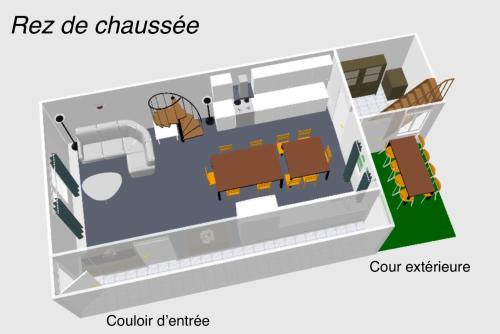 einen Grundriss eines chinesischen Hauses in der Unterkunft Logements Un Coin de Bigorre - La Tournayaise - Canal plus, Netflix, Rmc Sport - Wifi Fibre in Tournay