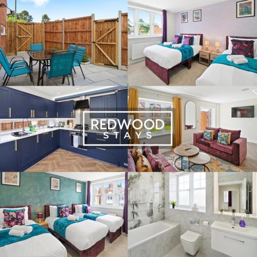 a collage of photos of a hotel room at Spacious 4 Bedroom 2 Bath Serviced Home For Contractors & Families with X2 Free Parking Spaces, Fast WiFi - Hosted By Redwood Stays in Farnborough