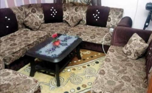 - un salon avec un canapé et une table dans l'établissement شقق فندقيه مفروشه شامل الما الكهرباء, à Irbid