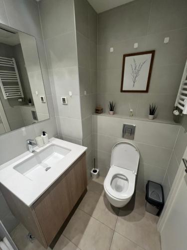 a bathroom with a sink and a toilet at Angel BW Apartments in Sajmište